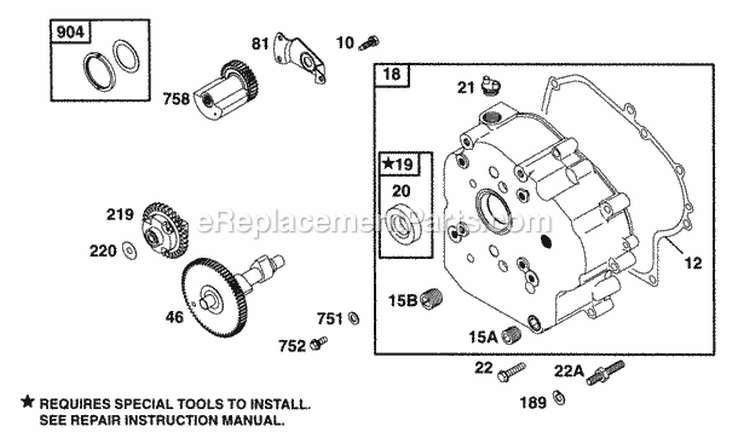 Crankcase Cover Cam Diagram and Parts List for 254422-0535-01  Briggs and Stratton Engine